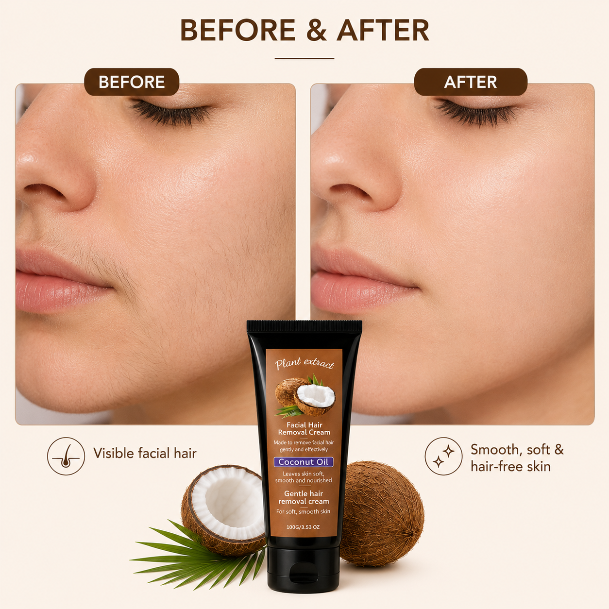 Coconut Facial Hair Removal Cream Pack Of 2