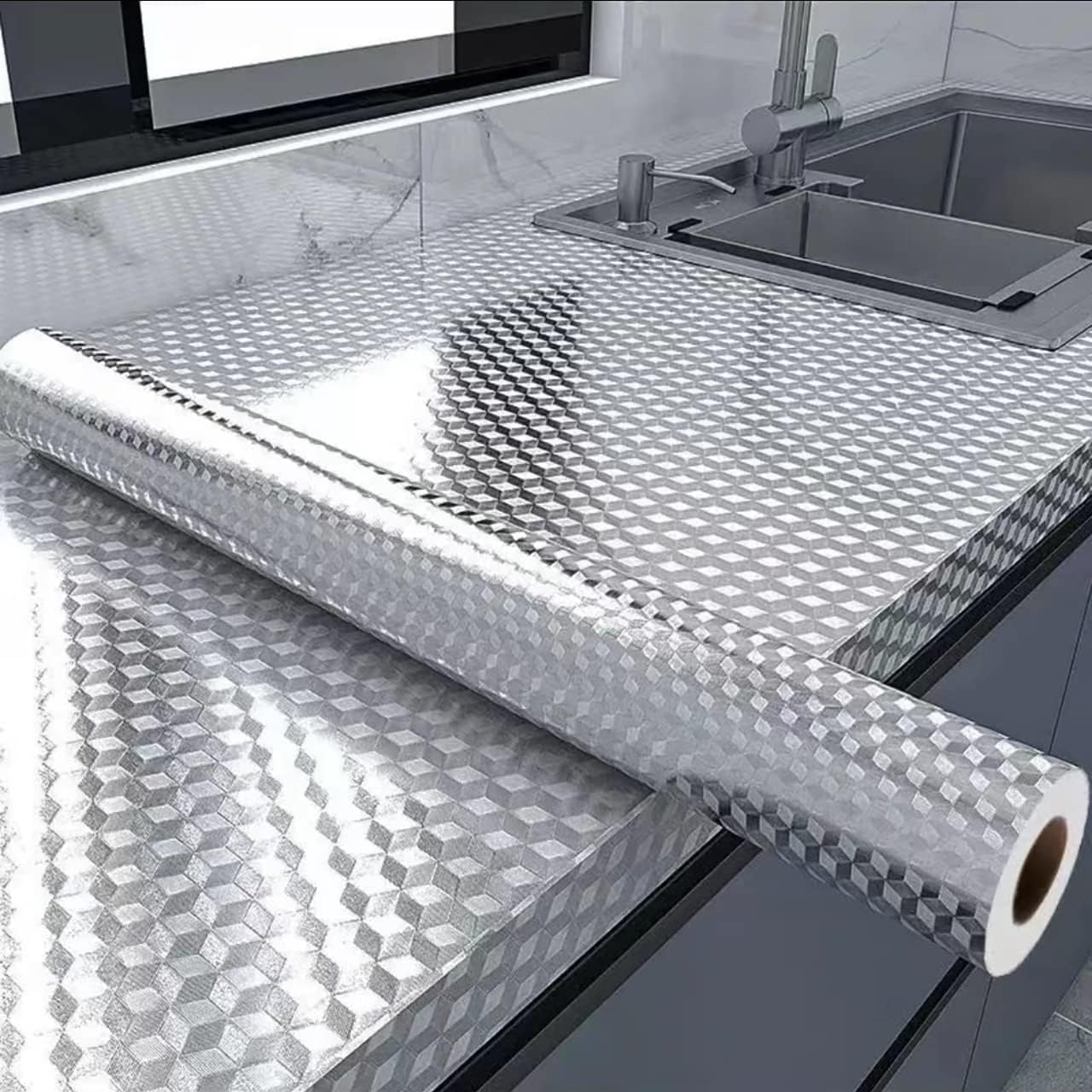 GharSense™ SilverShield Kitchen Foil Wallpaper (Pack of 2)