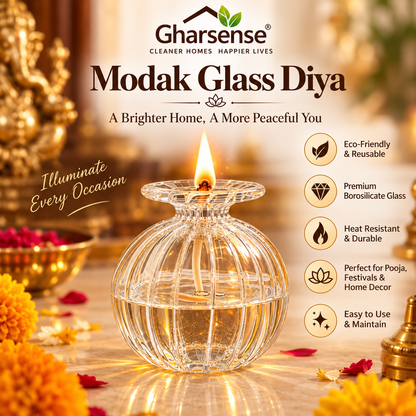 Gharsense Modak Glass Diya – Premium Oil Lamp