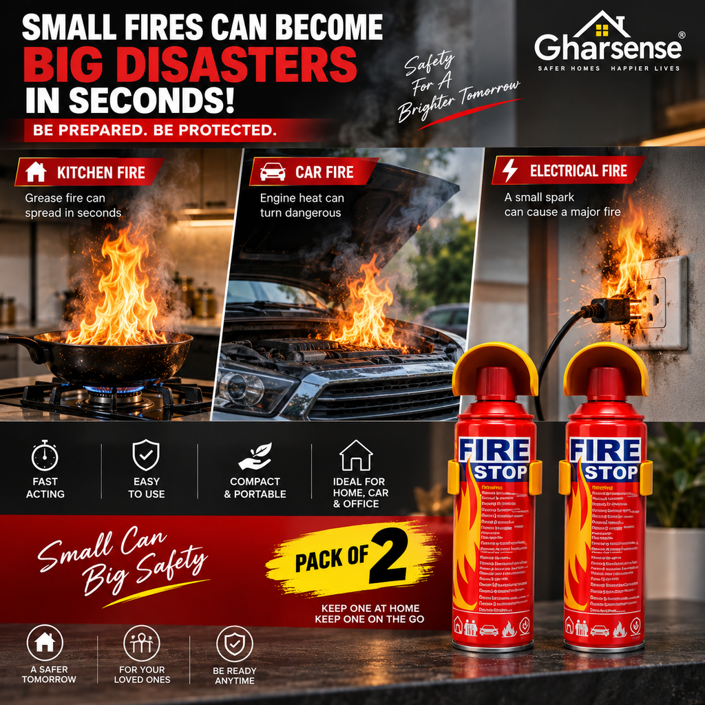 Gharsense FireStop Portable Fire Extinguisher – With Wall Mount | Pack of 2