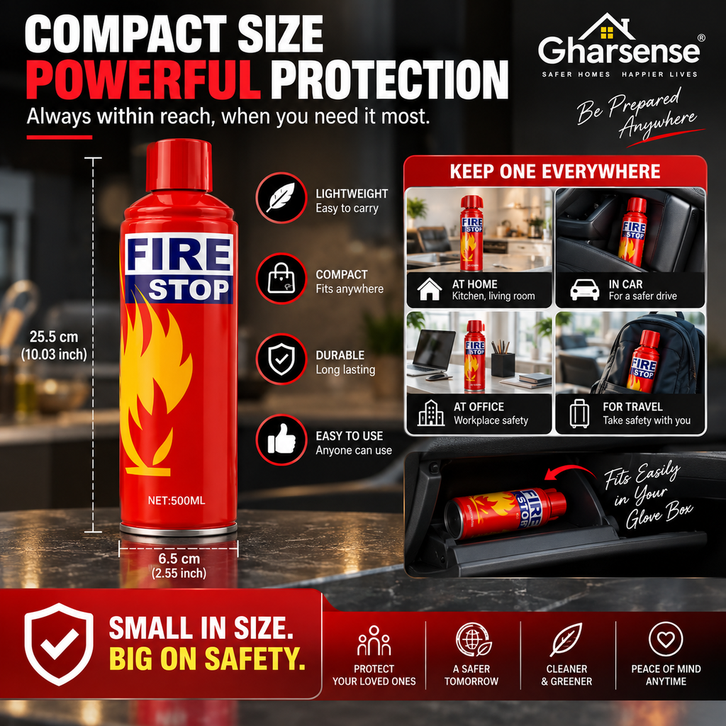 Gharsense FireStop Portable Fire Extinguisher – With Wall Mount | Pack of 2