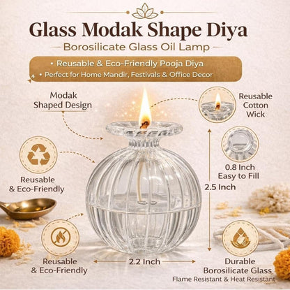 Gharsense Modak Glass Diya – Premium Oil Lamp