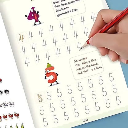 Magic Calligraphy Copybook Set Writing Tool for Kids (4 BOOKS,1 PEN, 1 GRIP, 10 REFILL)