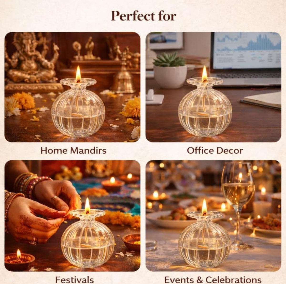 Gharsense Modak Glass Diya – Premium Oil Lamp