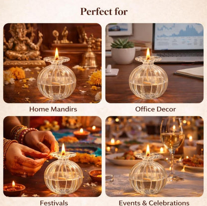 Gharsense Modak Glass Diya – Premium Oil Lamp