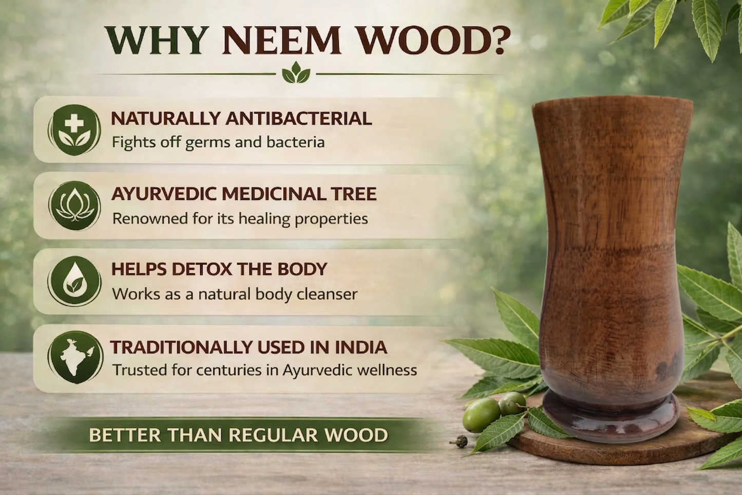 AyurVessel™ Neem Detox Wooden Water Glass - 6 inch size - 50% OFF