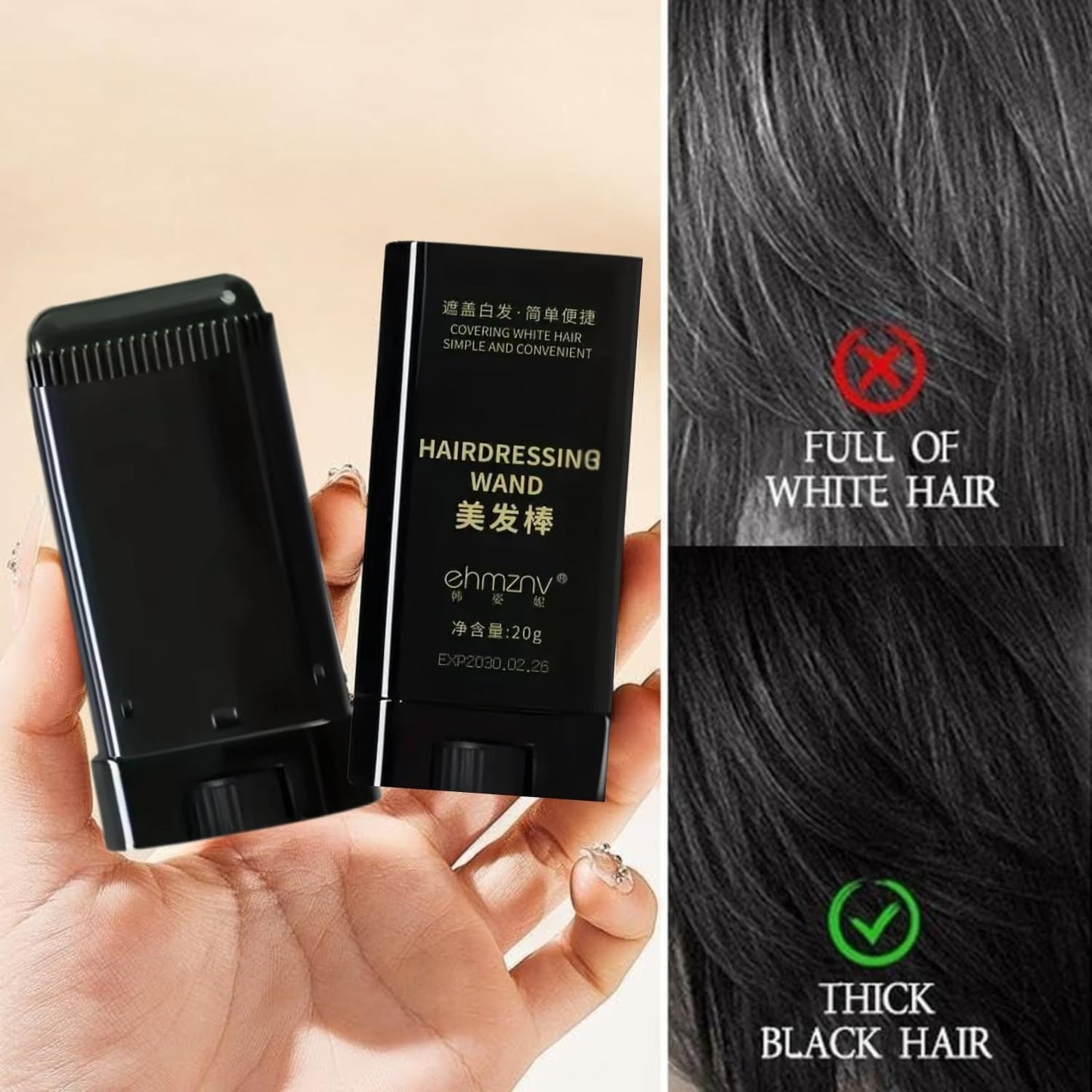 HairRevive 2-in-1 Color Stick Comb – Instant Grey Coverage, Black (20g)