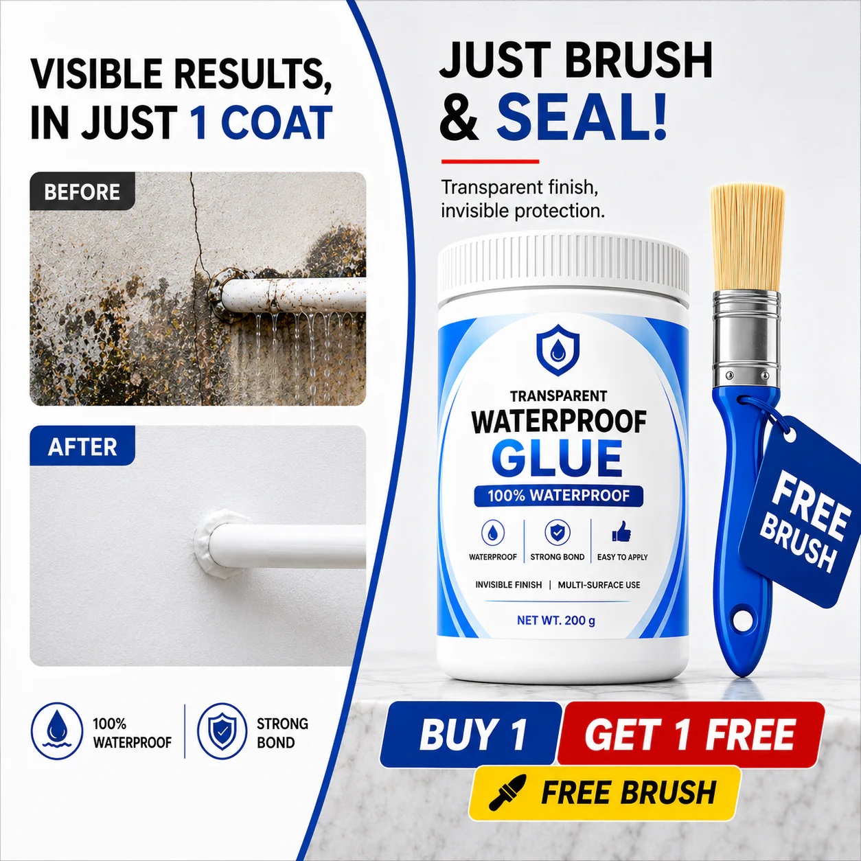 Transparent Waterproof Glue 200 gram each - Pack of 2 + Free Brush 🔥