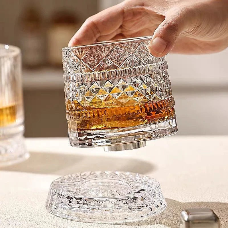 360° Rotating Whiskey Glass with LED Light Base