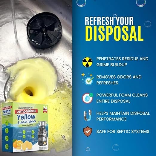 LemonBlast Yellow Bubble Tablets – Odor Eliminator + Blockage Remover - (24 pcs)