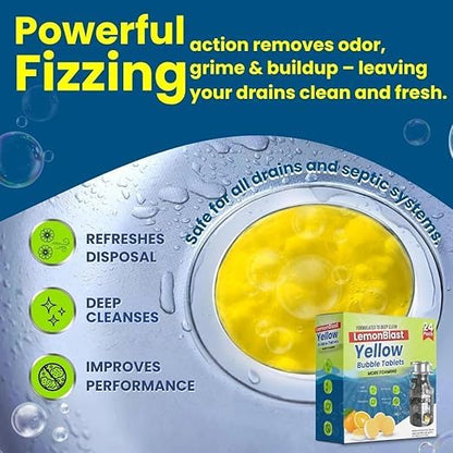 LemonBlast Yellow Bubble Tablets – Odor Eliminator + Blockage Remover - (24 pcs)